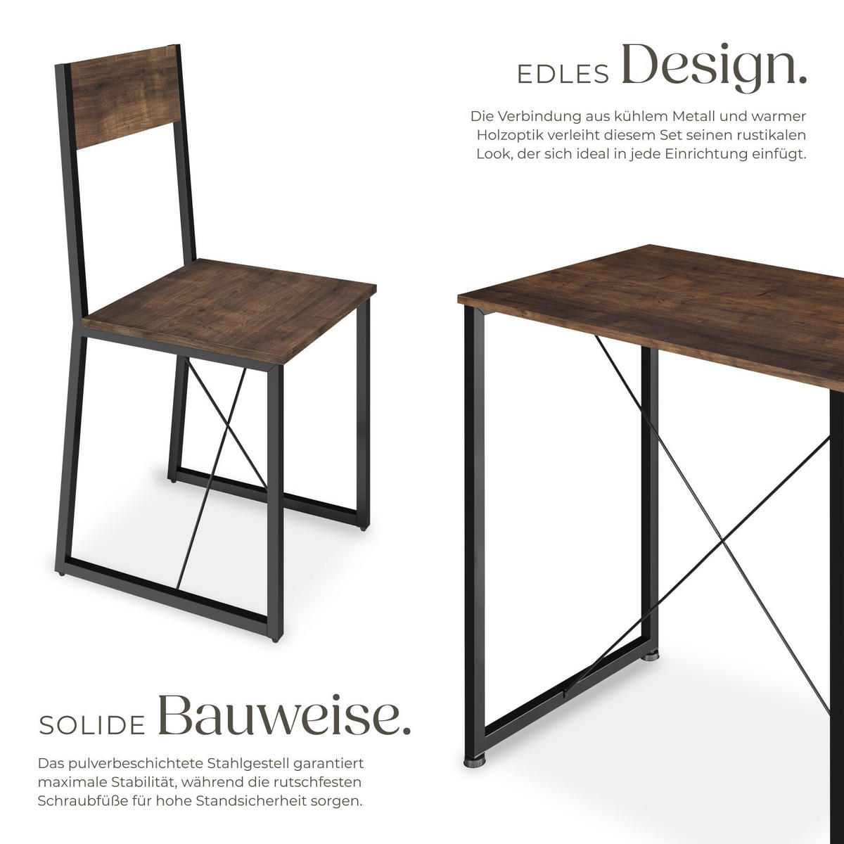 SITZGRUPPE Margate, mit höhenverstellbaren Kunststofffüßen, Industrial Holz dunkel, rustikal - Rostfarben, Holzwerkstoff (80/90/138cm) - tectake