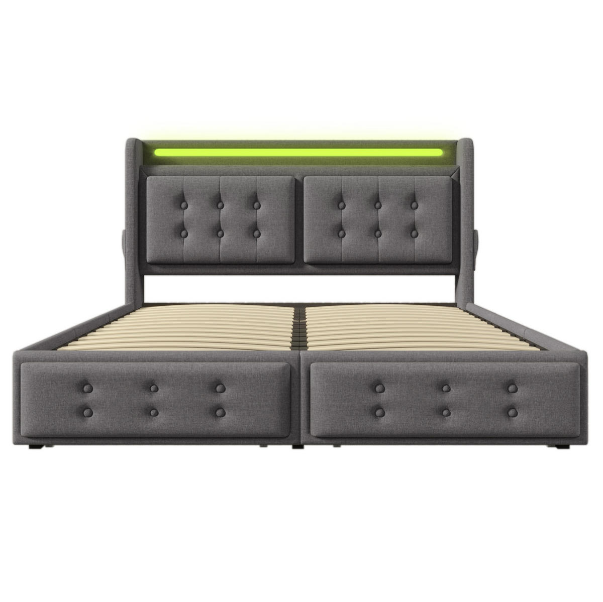 POLSTERBETT 180/200 cm Grau mit LED-Beleuchtung und USB-Anschlüssen - Grau, Textil (180/200cm) - OKWISH