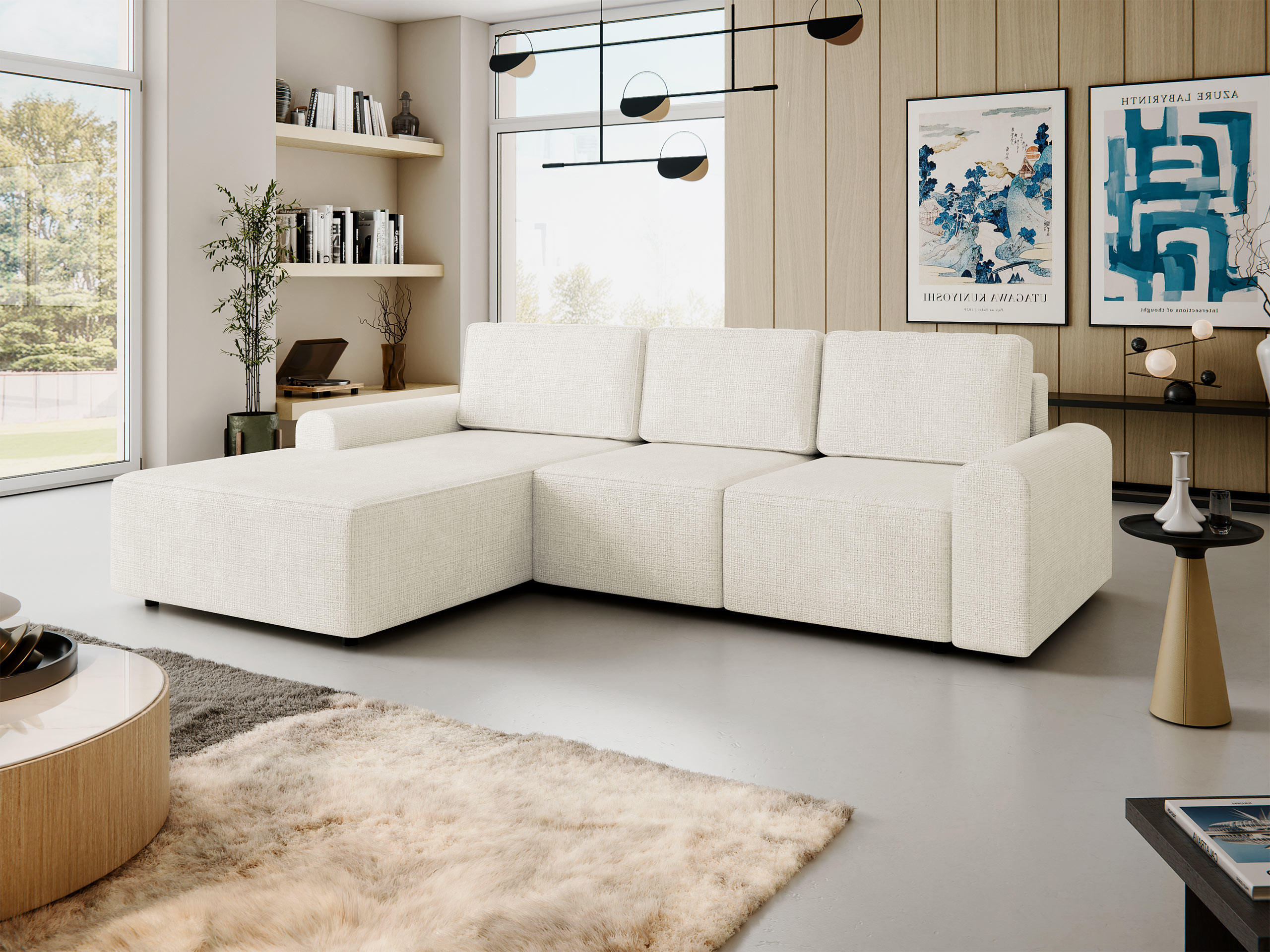 ECKSOFA Bella L, Seite: Links - Creme/Schwarz, Holz/Kunststoff (258/168cm) - MIRJAN24