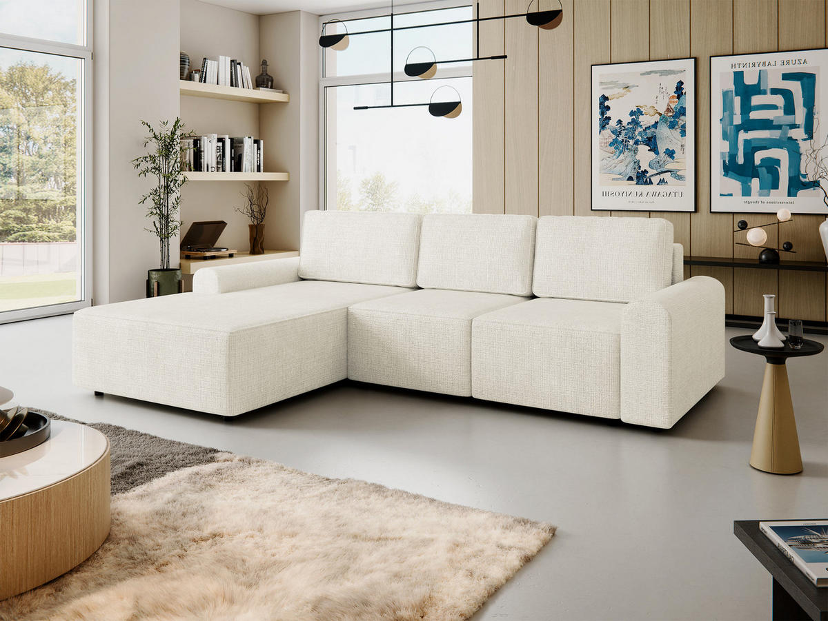 ECKSOFA Bella L, Seite: Links - Creme/Schwarz, Holz/Kunststoff (258/168cm) - MIRJAN24