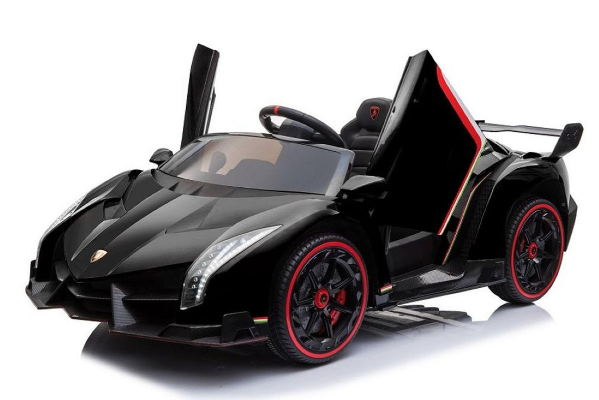 KINDER ELEKTROAUTO Lamborghini Veneno 615B schwarz Allradantrieb, EVA-Reifen, Kunstledersitz, lizenziert, 12V 7Ah Akku - Schwarz, Kunststoff (111/61/45cm) - Es-Toys