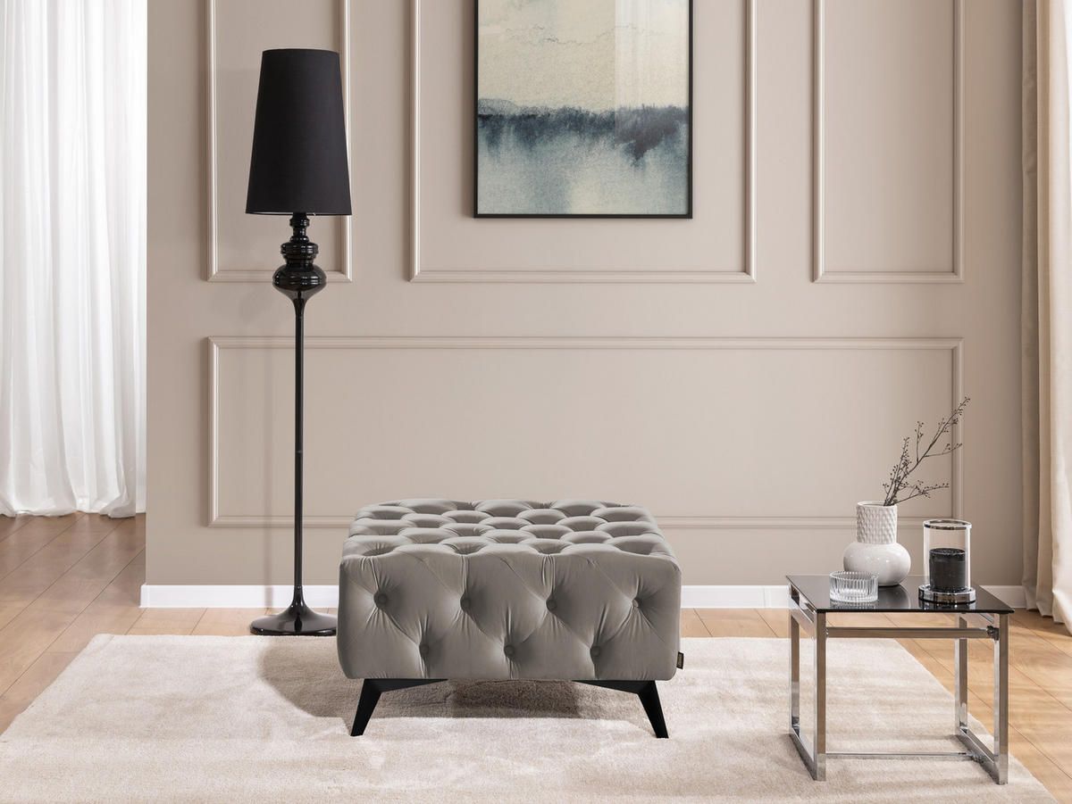 HOCKER Chesterfield Whitby Grau Samt mit schwarzen Füßen - Schwarz/Grau, Holz/Textil (80/45/80cm) - S-Style Möbel