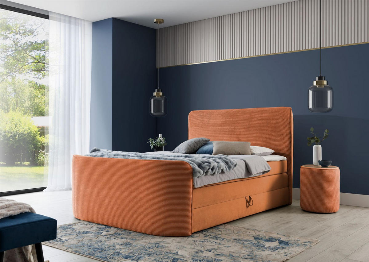 BOXSPRINGBETT Body In Stoff Paros - Rotbraun, Holzwerkstoff/Textil (120/200cm) - Fun Möbel