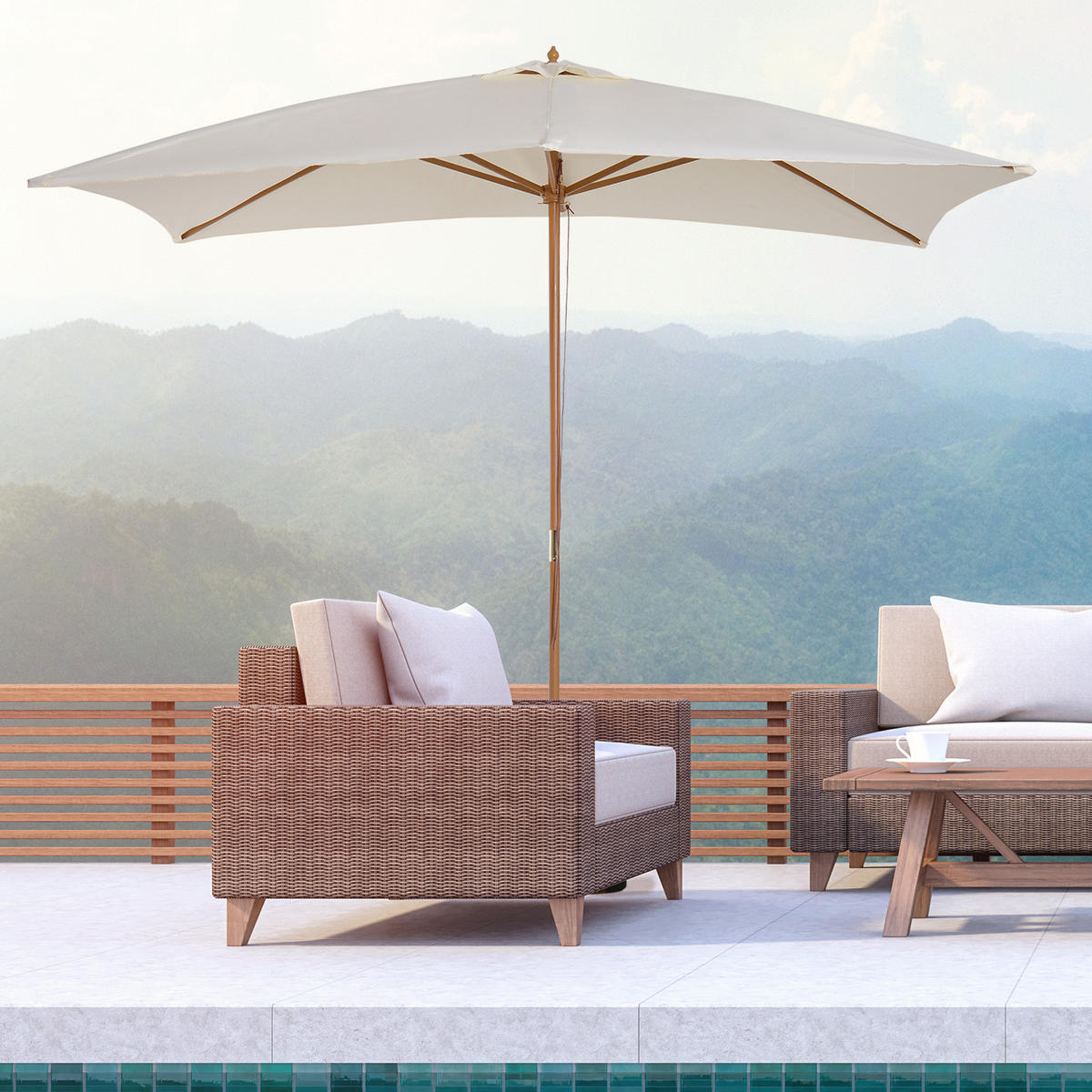 SONNENSCHIRM DE-11391 rechteckig, doppeltes Dach, 3 x 2 m Creme - Beige, Holzwerkstoff (200/295cm) - ComfortXL