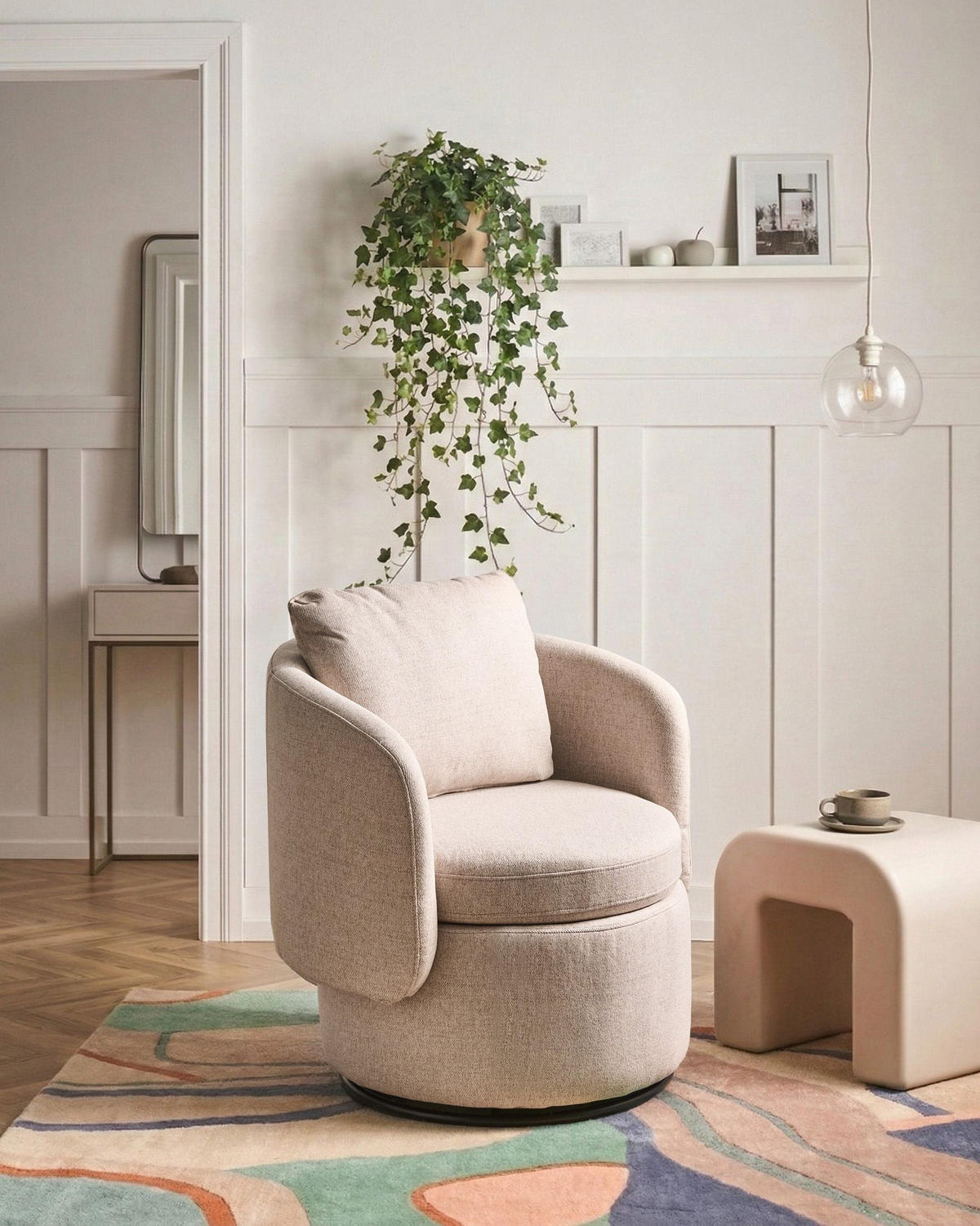 DREHSESSEL mit Stauraum Stoff Beige Horsens - Beige, Textil (72/70/68cm) - Beliani
