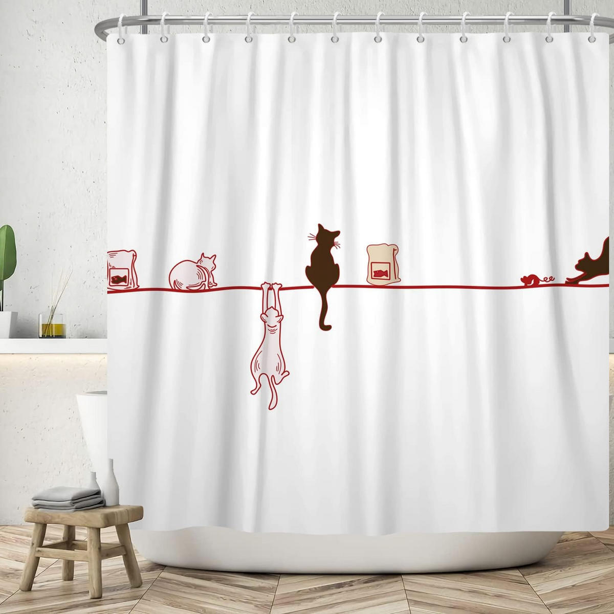 DUSCHVORHANG lustig Katze waschbar wasserdicht Badewanne - Weiß, Textil (180/180cm) - MCBOSON