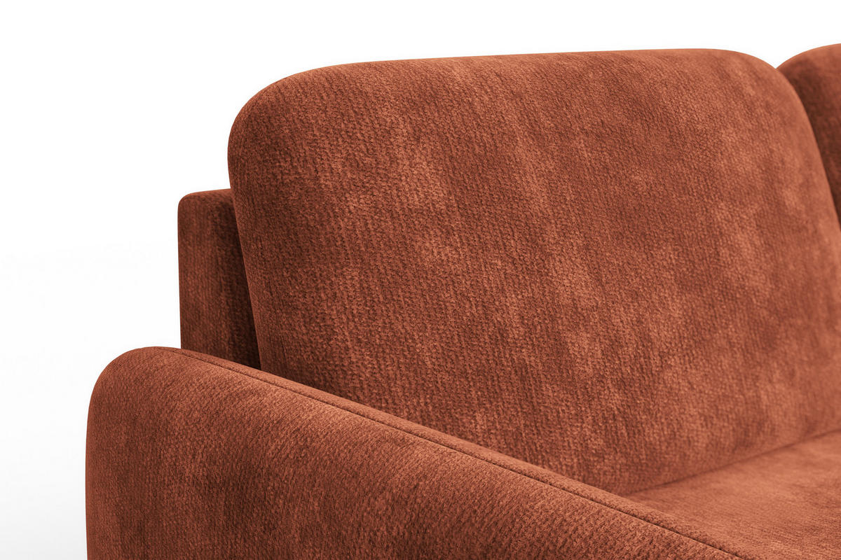 ECKSOFA FEBE 4-Sitzer RECHTS, rostroter Chenille-Stoff - Rostfarben/Schwarz, Holz/Textil (264/157cm) - Wozimo