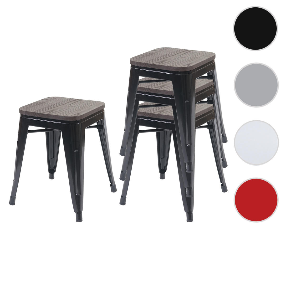 HOCKER HOLZ-SITZFLÄCHE Schwarz 4er-Set - Schwarz, Holz (39/45/39cm) - MCW