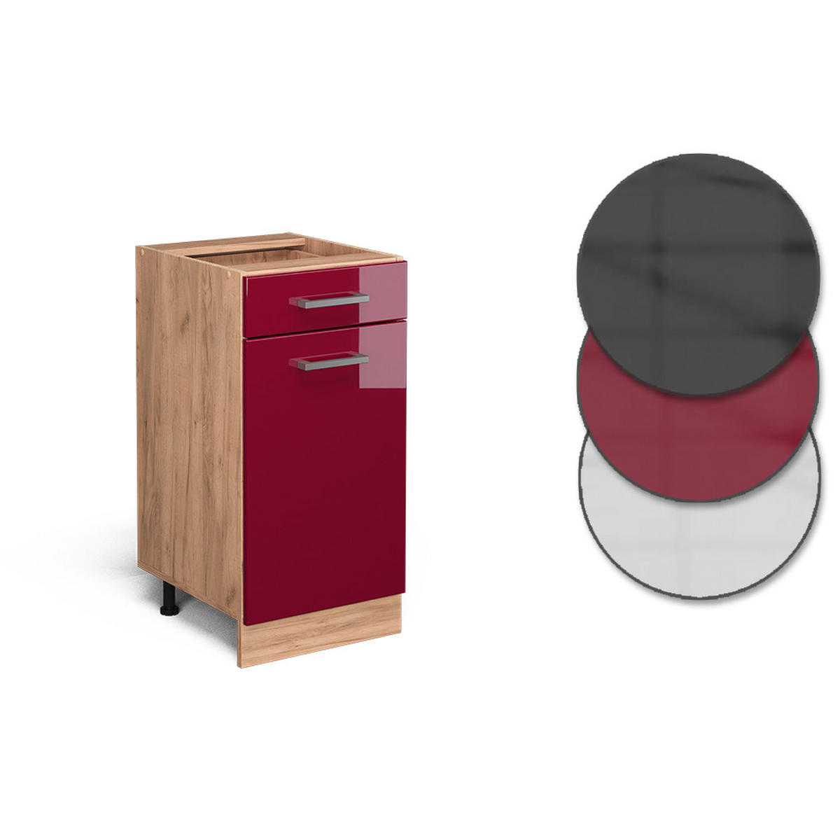 KÜCHENUNTERSCHRANK R-Line Bordeaux Hochglanz 40 cm AP Marmor - Bordeaux/Eiche Wotan, Holzwerkstoff (40/81.6/60cm) - Vicco