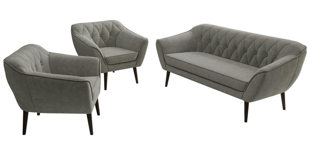 SEDACÍ SOUPRAVA 3+1+1 PIRS - Šedá Strukturovaná látka - Černé nohy - šedá/černá, kompozitní dřevo/textil (180/75/74cm) - MKS