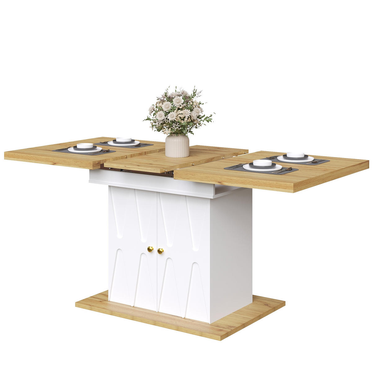 ESSTISCH aus MDF und Metall 110x70x76,5 cm Weiß mit Ausziehfunktion und integriertem Stauraum - Weiß, Holzwerkstoff (110/70/76.5cm) - Modfu