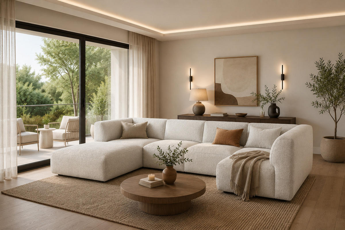 WOHNLANDSCHAFT MOVO - modulares Ecksofa cream – modernes Design und flexible Gestaltung, links - Dunkelgrün/Bordeaux, Kunststoff/Textil (156/78/345cm) - KS Home Concept