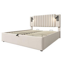 POLSTERBETT aus Baumwolle 160x200 cm Beige mit Bettkasten, Leselicht, USB-C und Federkernmatratze - Beige, Textil (160/200cm) - IVMEU