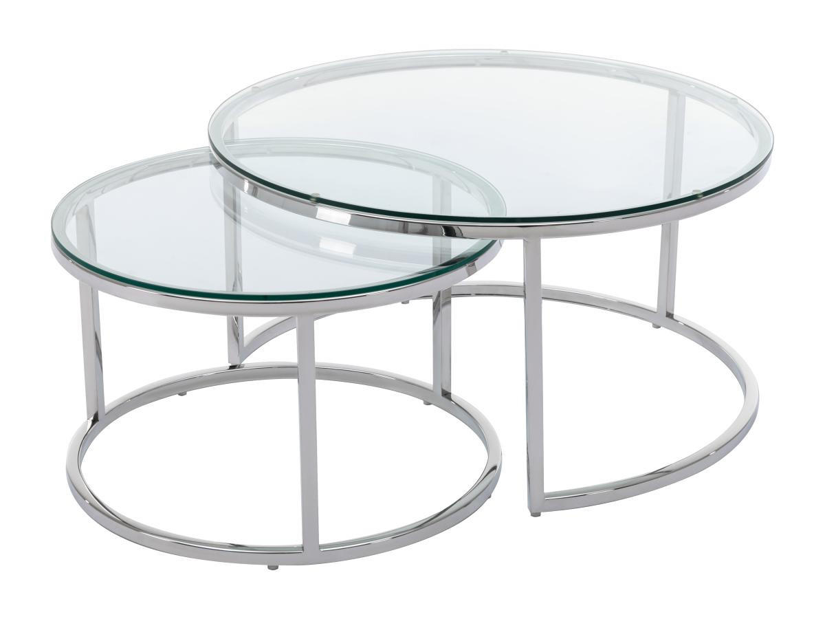 COUCHTISCH 2er-Set aus gehärtetem Glas & Edelstahl - Silberfarben - MAEVANE II - Transparent/Silberfarben, Metall (80/80/42cm) - Pascal Morabito
