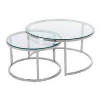 COUCHTISCH 2er-Set aus gehärtetem Glas & Edelstahl - Silberfarben - MAEVANE II - Transparent/Silberfarben, Metall (80/80/42cm) - Pascal Morabito
