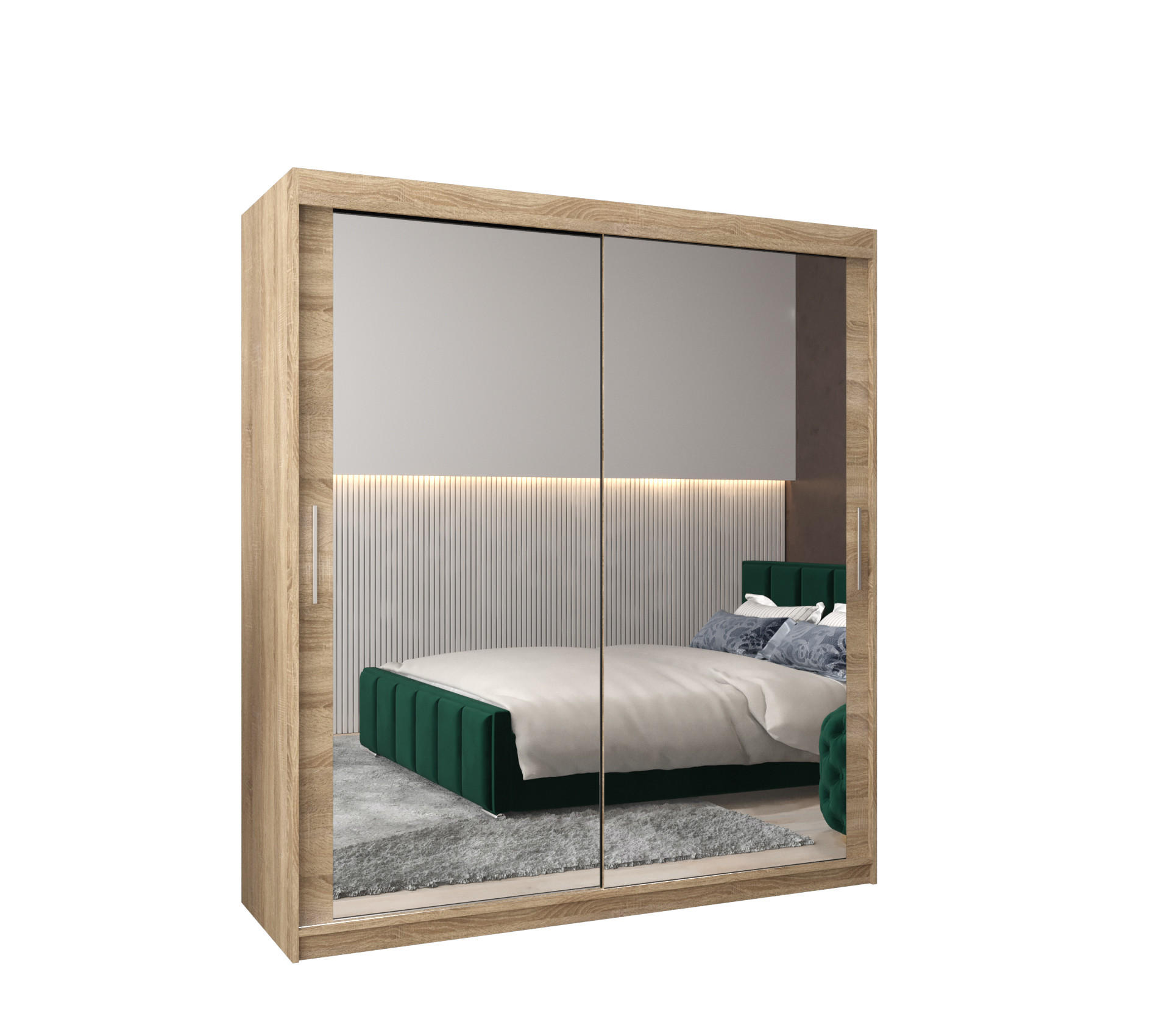 SCHWEBETÜRENSCHRANK 200/180/62 2-türig - Silberfarben/Sonoma Eiche, Holz/Kunststoff (180/200/62cm) - MÖBEL KRYSPOL