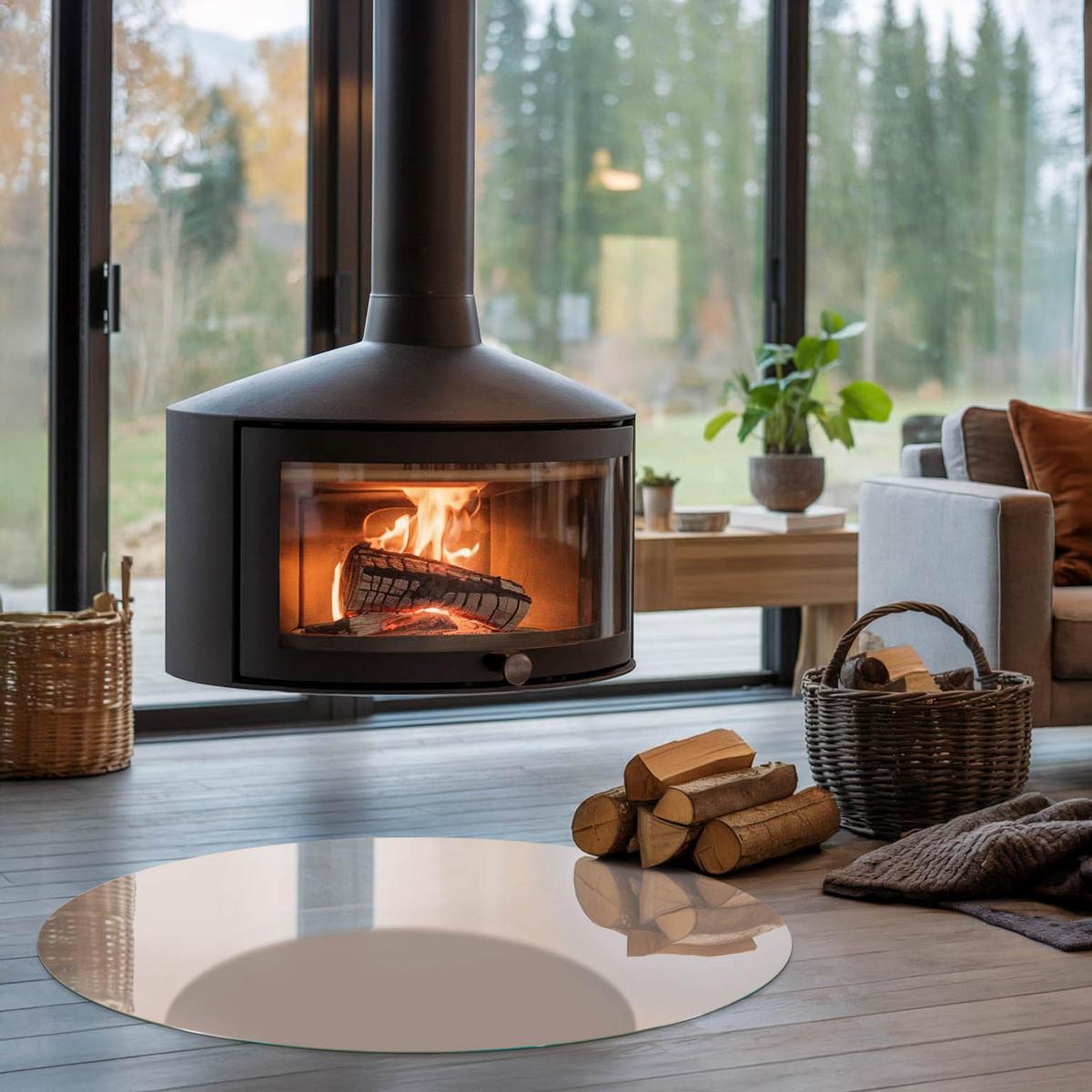 GLASPLATTE für Kamin Ø 100 cm - Orange, Glas (100/100/0.4cm) - TULUP