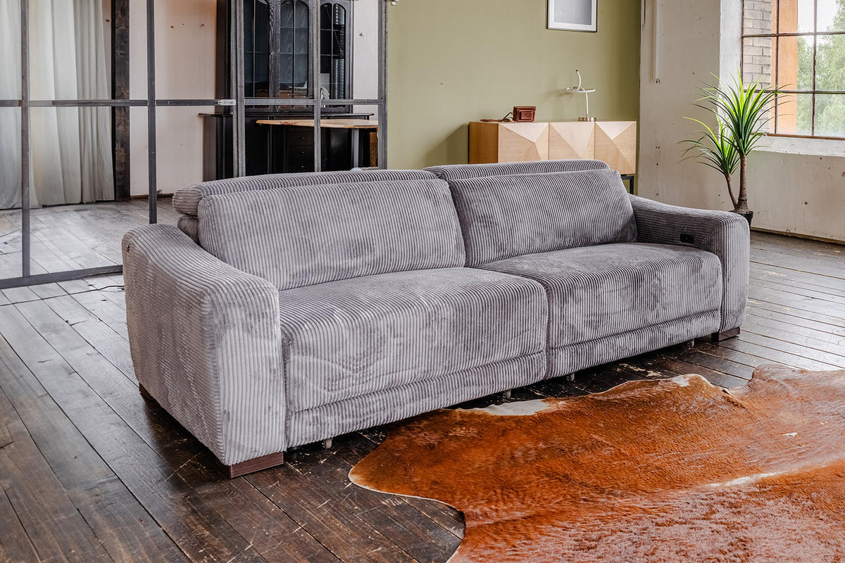SOFA KIANA Anthrazit Cord Relaxfunktion - Anthrazit/Schwarz, Kunststoff/Textil (227/80/110cm) - KAWOLA