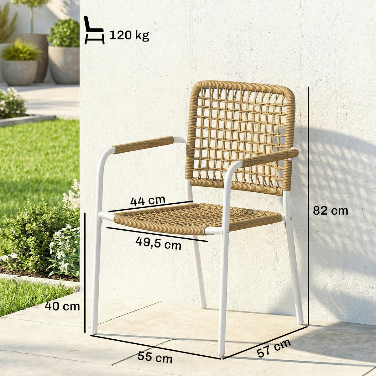 GARTENSTÜHLE 2er-Set DE-13348 geflochtene Harz-Optik & Armlehnen Gelb - Gelb, Metall (55/82/57cm) - ComfortXL