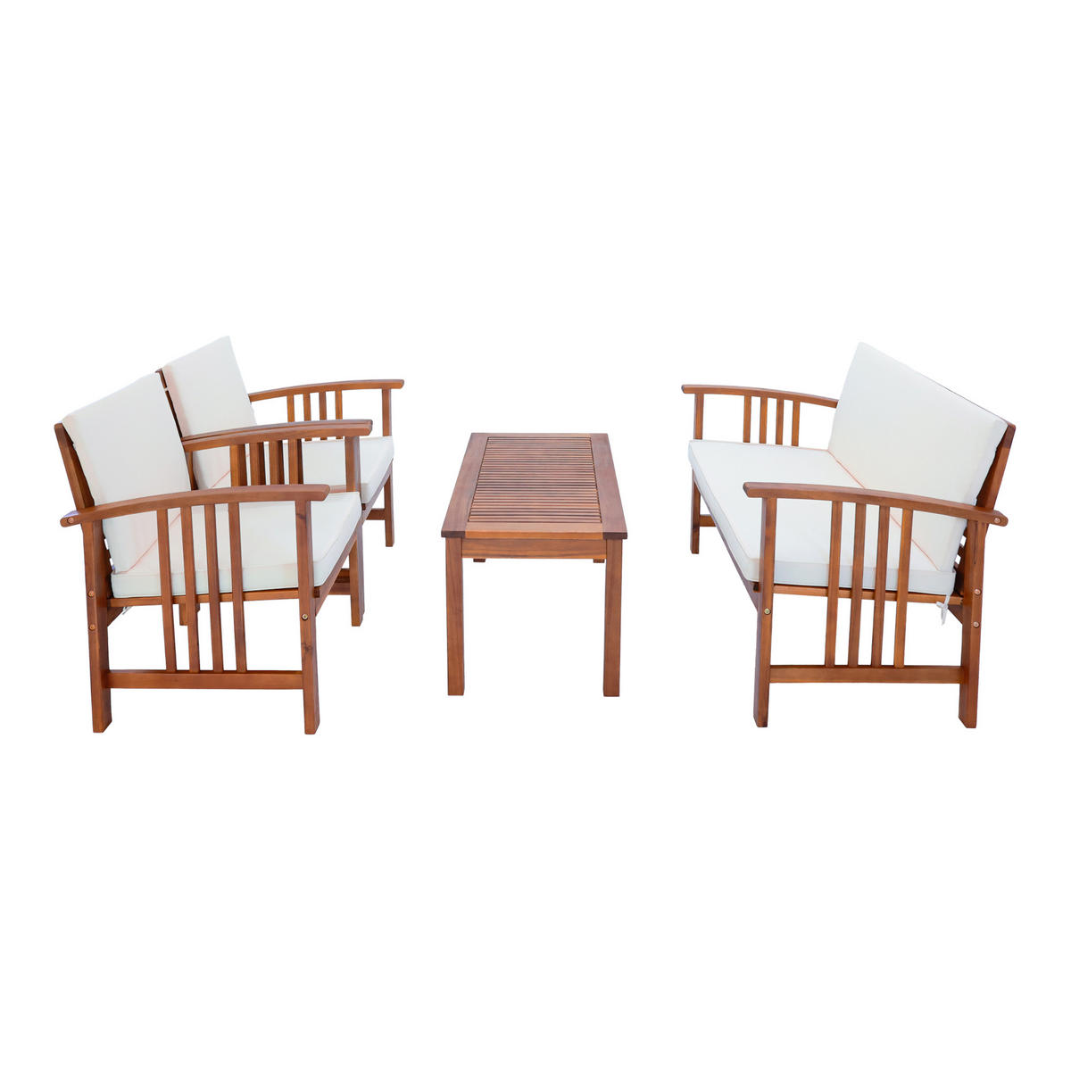 GARTENMÖBEL-SET Brissogne 4 TLG. - Beige/Akaziefarben, Holz/Textil - [en.casa]