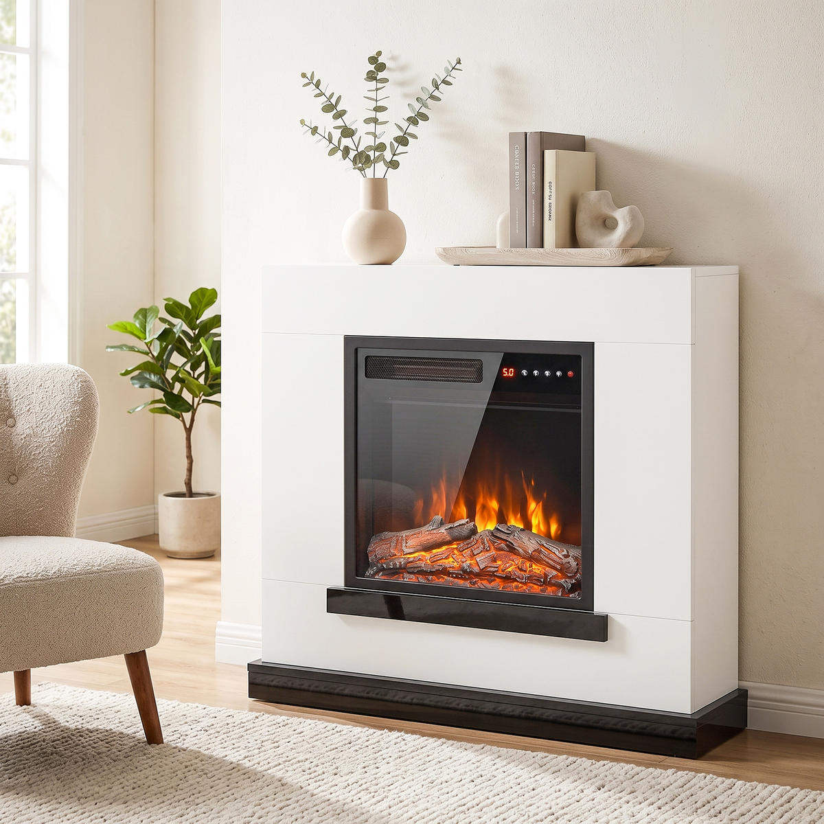 ELEKTROKAMIN Spanplatte Stahl Weiß - Schwarz/Weiß, Holzwerkstoff (23/78.5/80cm) - HOMCOM