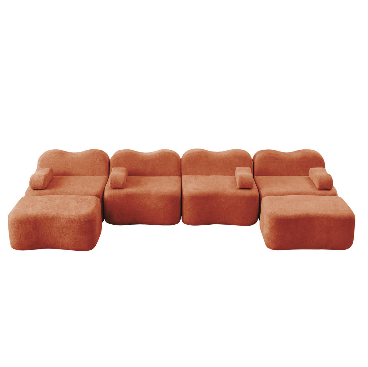 ECKSOFA 384/167/70 cm modular orange aus Samt mit Wellenform und 2 Hockern - Orange, Textil (167/384cm) - OKWISH