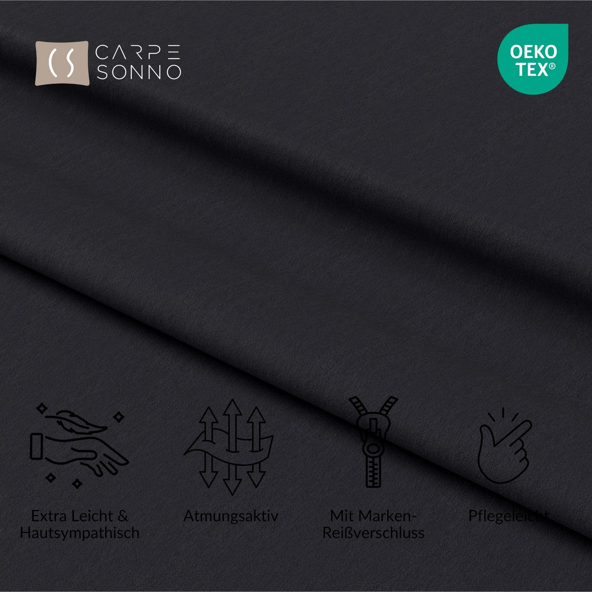 KISSENBEZUG 80x80 cm aus 100% Mikrofaser, Kissenhülle Schwarz Einfarbig - Schwarz, Textil (80/80cm) - Carpe Sonno