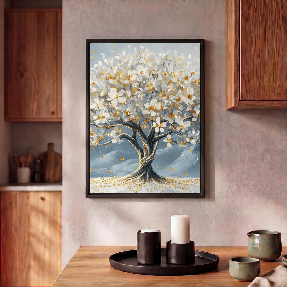 LEINWAND Bilder mit Rahmen - Baum - Winter - Baum des Lebens - Modern - Gold - 30x40 - Goldfarben, Textil (30/40cm) - MuchoWow