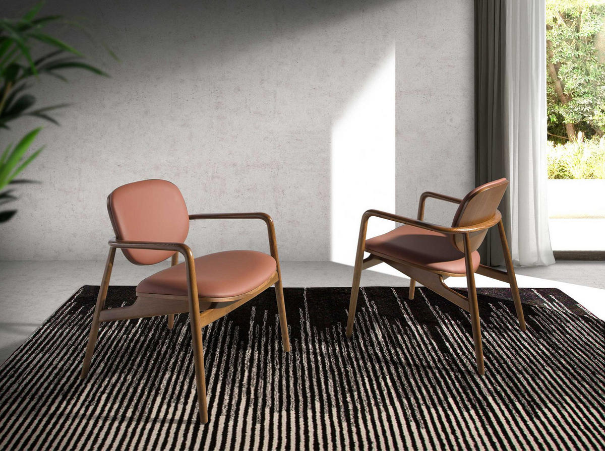 SESSEL Sessel aus braunem Öko-Leder und Nussbaumholz 65/64/75 cm - Nussbaumfarben/Terracotta, Leder/Holz (65/75/64cm) - ANGEL CERDA