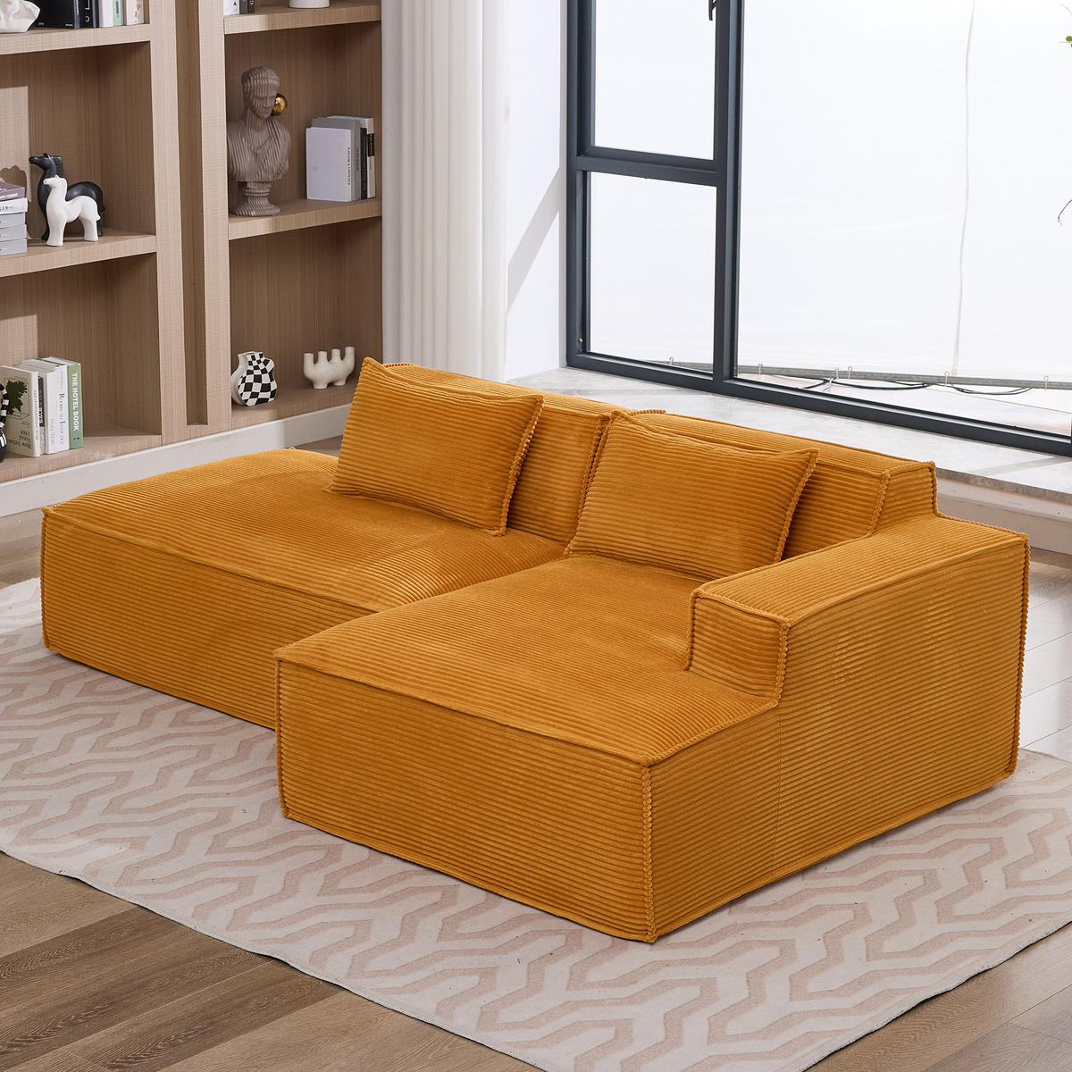 ECKSOFA Polyester Senfgelb mit 2 Kissen - Orange, Textil (235/129cm) - WISHDOR