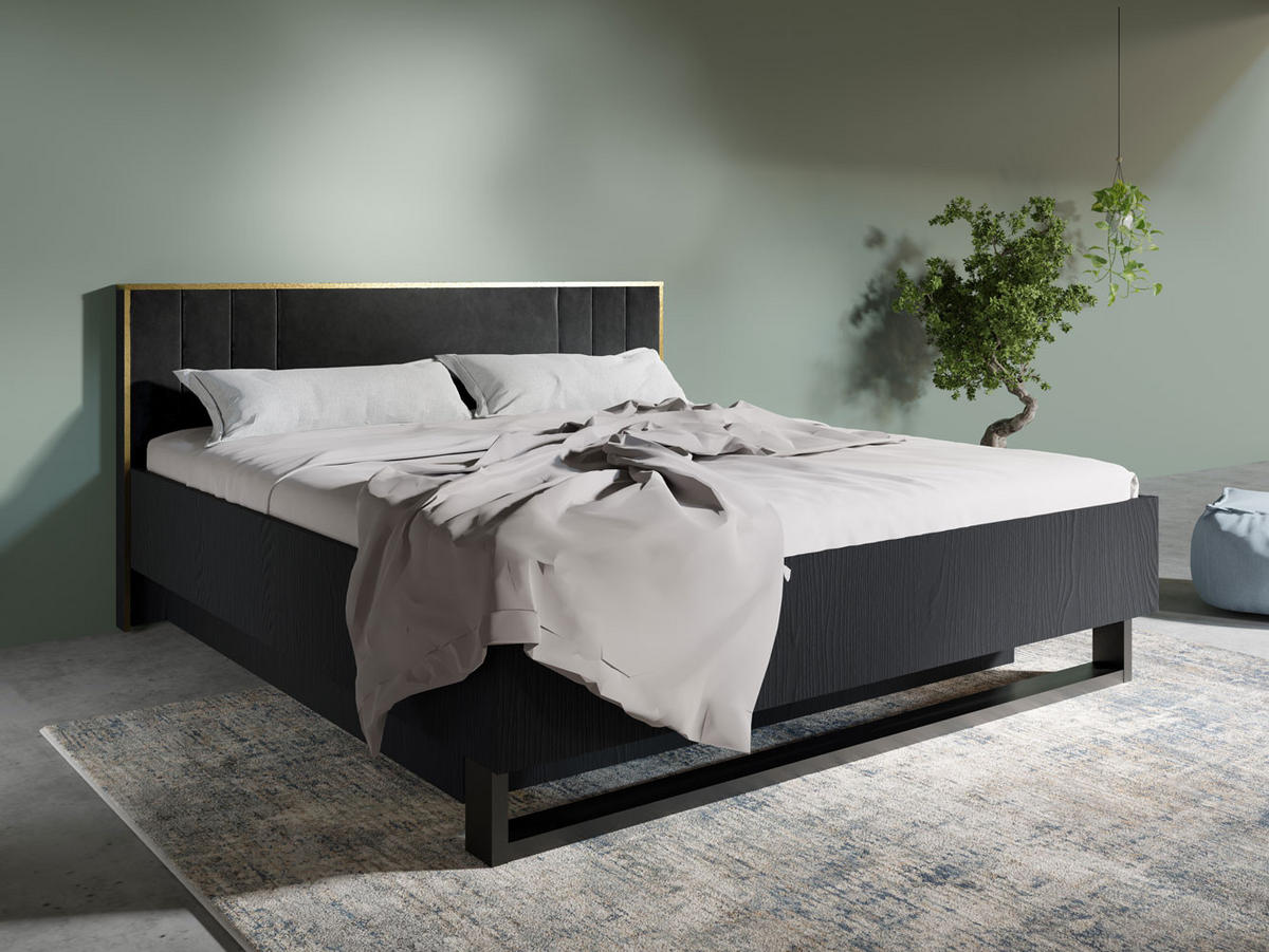 DOPPELBETT Mond anthrazit / Absetzungen gold 189 / 210 / 97cm - Anthrazit/Goldfarben, Holz/Holzwerkstoff (180/200cm) - Feldmann-Wohnen