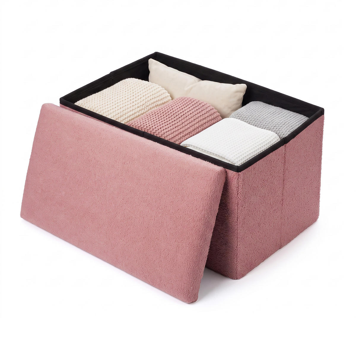 BÄNK Gammelrosa teddytyg förvaring - Pink, Träbaserade material/Textil (76/38/38cm) - Relaxdays
