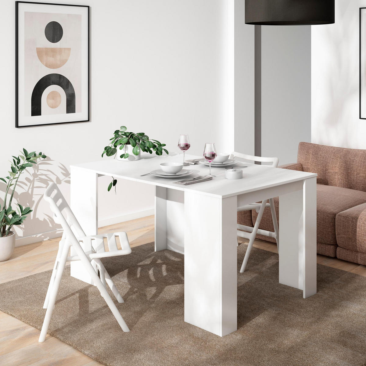 KONSOLENTISCH ausziehbar 58 bis 140cm, für 6 Gäste, weiß, 90/58/77cm - Weiß, Holzwerkstoff (90/140/77cm) - Skraut Home