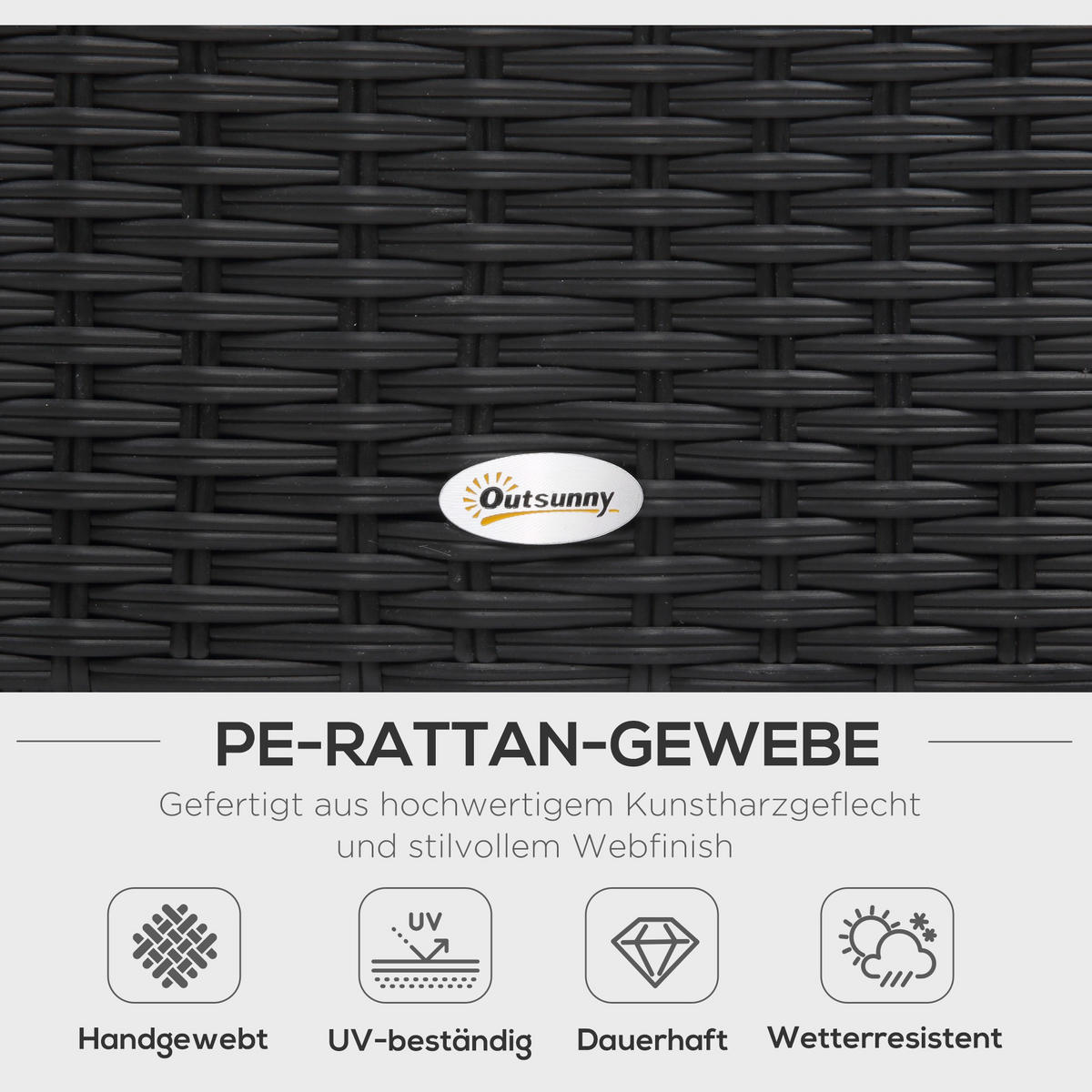 GARTENGARNITUR, 4-tlg. Luxus Polyrattan, Gartenmöbel Garten-Set, Schwarz - Schwarz, Metall - Outsunny