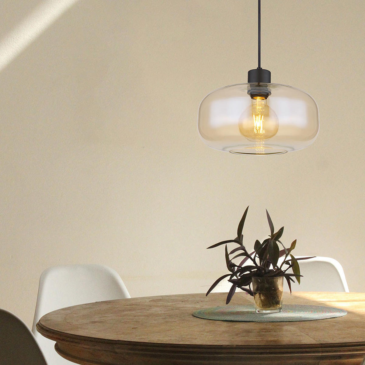 LED HÄNGELEUCHTE Metall Schwarz Amber - Schwarz, Glas (28/28/120cm) - Globo Lighting