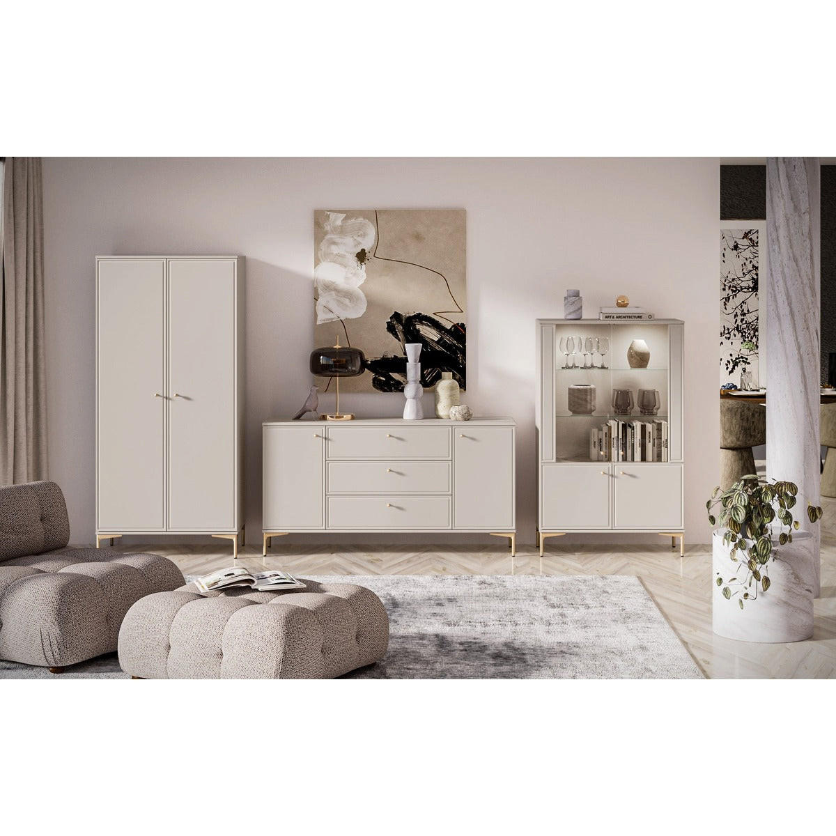 WOHNZIMMER Set 3-tlg. – Sandro – Kaschmir - Sandfarben/Kaschmir, Holzwerkstoff (89/190/53cm) - hi-markt