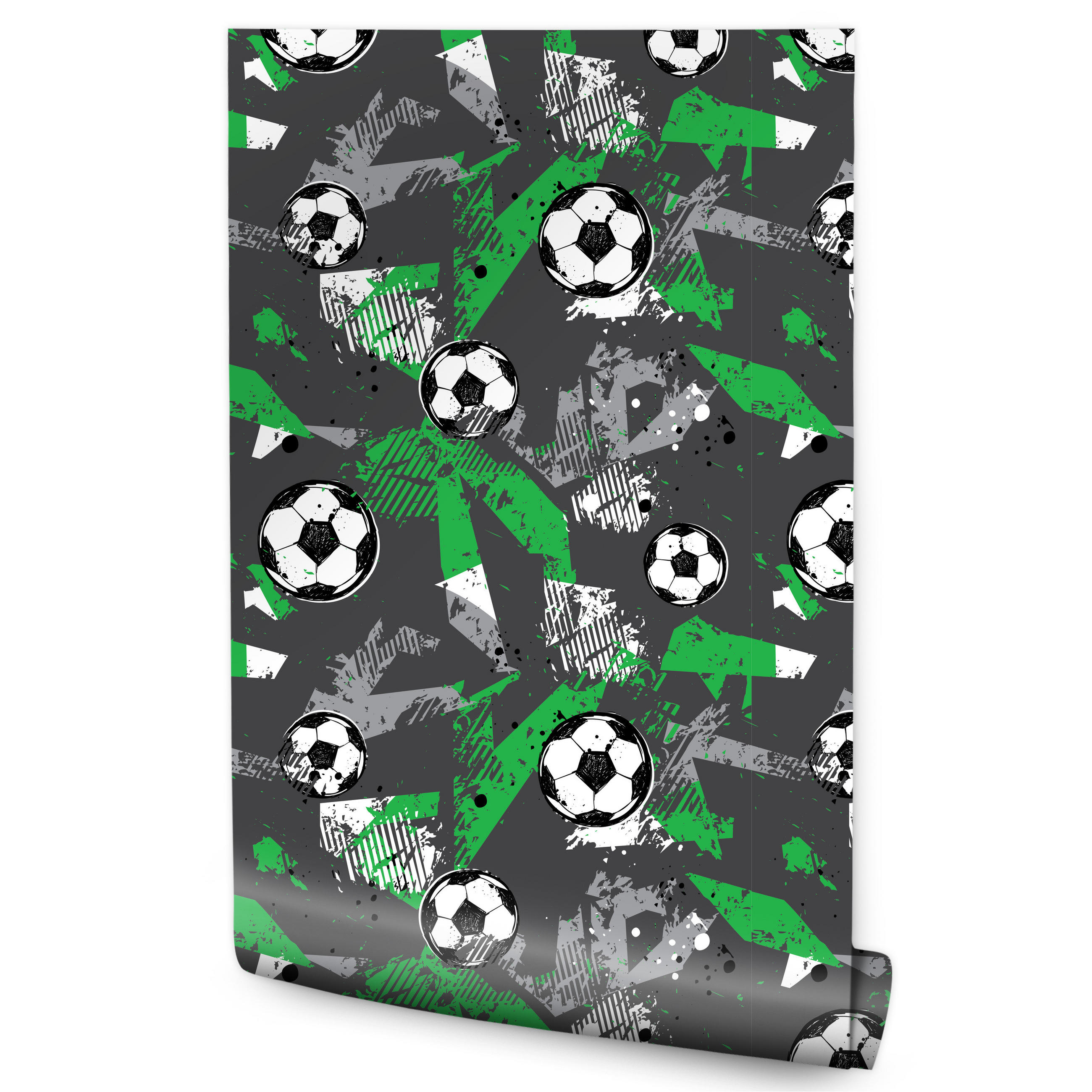 VLIESTAPETE Abstraktes Fußball-Graffiti – Grün, Grau, Schwarz – 50x1000 cm - Schwarz/Grau, Papier (50/1000cm) - Muralo
