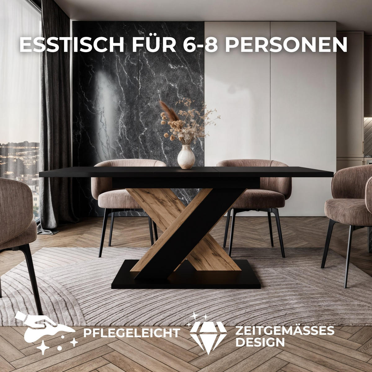 ESSTISCH Ausziehbar von 120 bis 160 cm in Schwarz - Schwarz, Holzwerkstoff (80/160/75cm) - Home Collective
