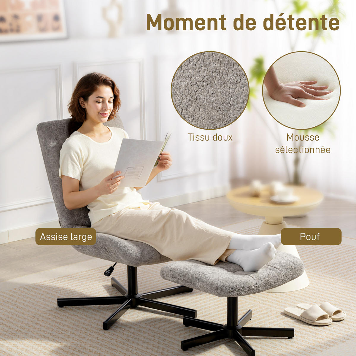SESSEL mit Fusstütze DE-17413 höhenverstellbar & 135° neigbar Grau - Grau, Metall (66/104/80cm) - ComfortXL