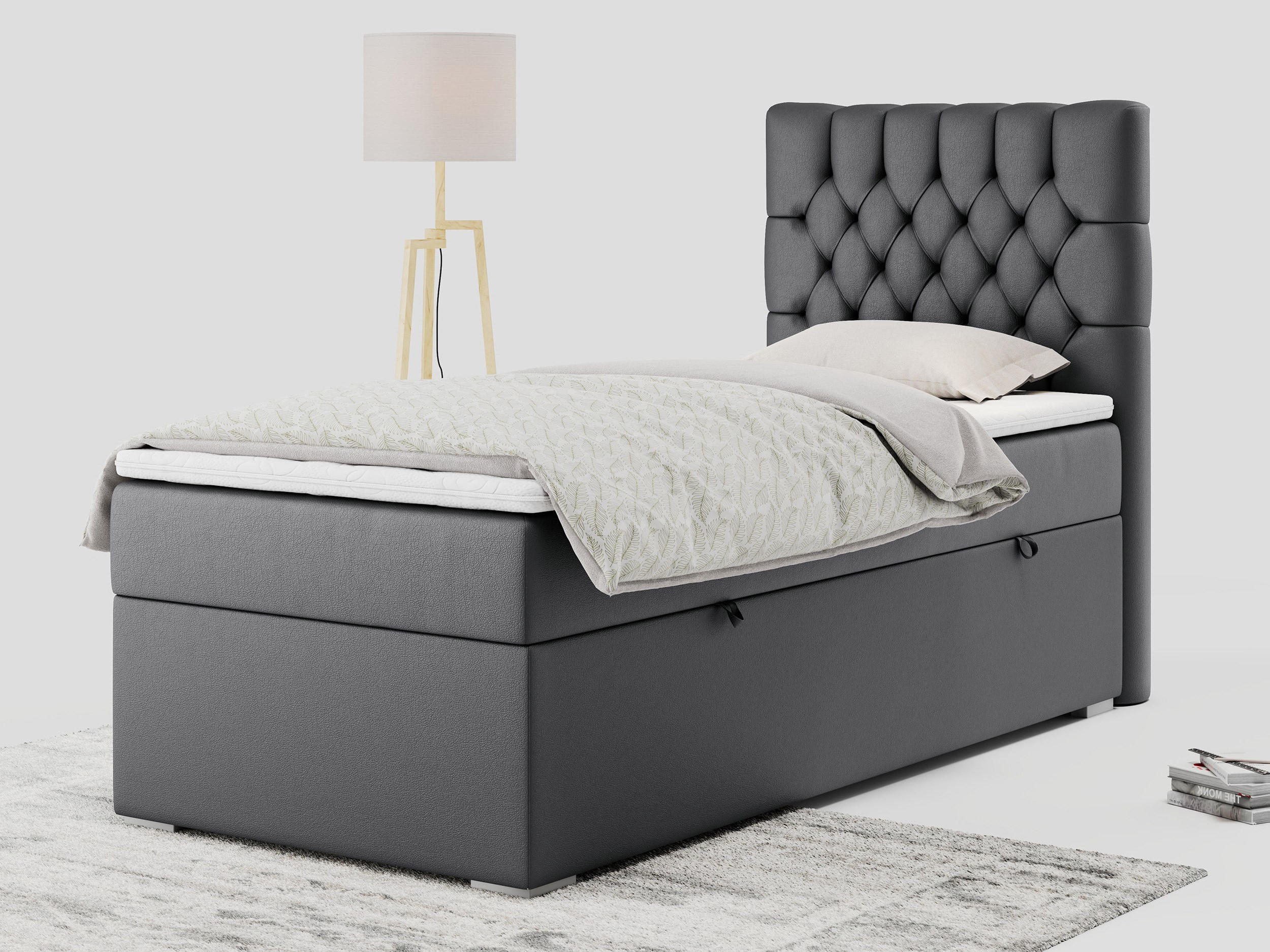 BOXBETT PERA 90/200 Dunkelgrau Kunstleder - H3 - Rechts Seite - Dunkelgrau, Holz/Textil (90/200cm) - MKS
