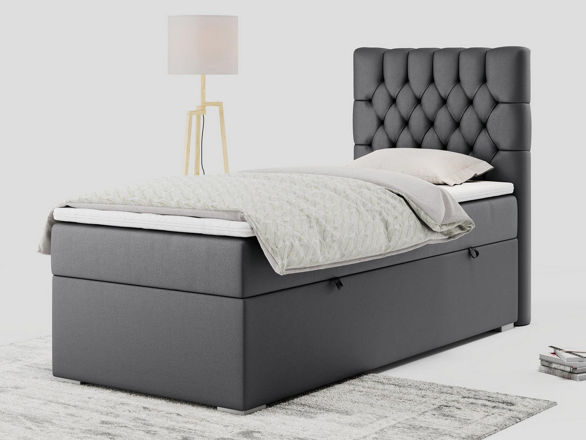 BOXBETT PERA 90/200 Dunkelgrau Kunstleder - H4 - Rechts Seite - Dunkelgrau, Holz/Textil (90/200cm) - MKS