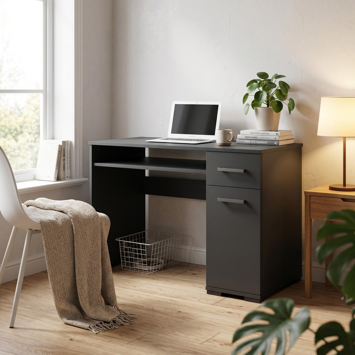 SCHREIBTISCH ALBANO 90x56x75 cm Bürotisch Computertisch, Schwarz - Schwarz, Holzwerkstoff (56/90/75cm) - MASSENO