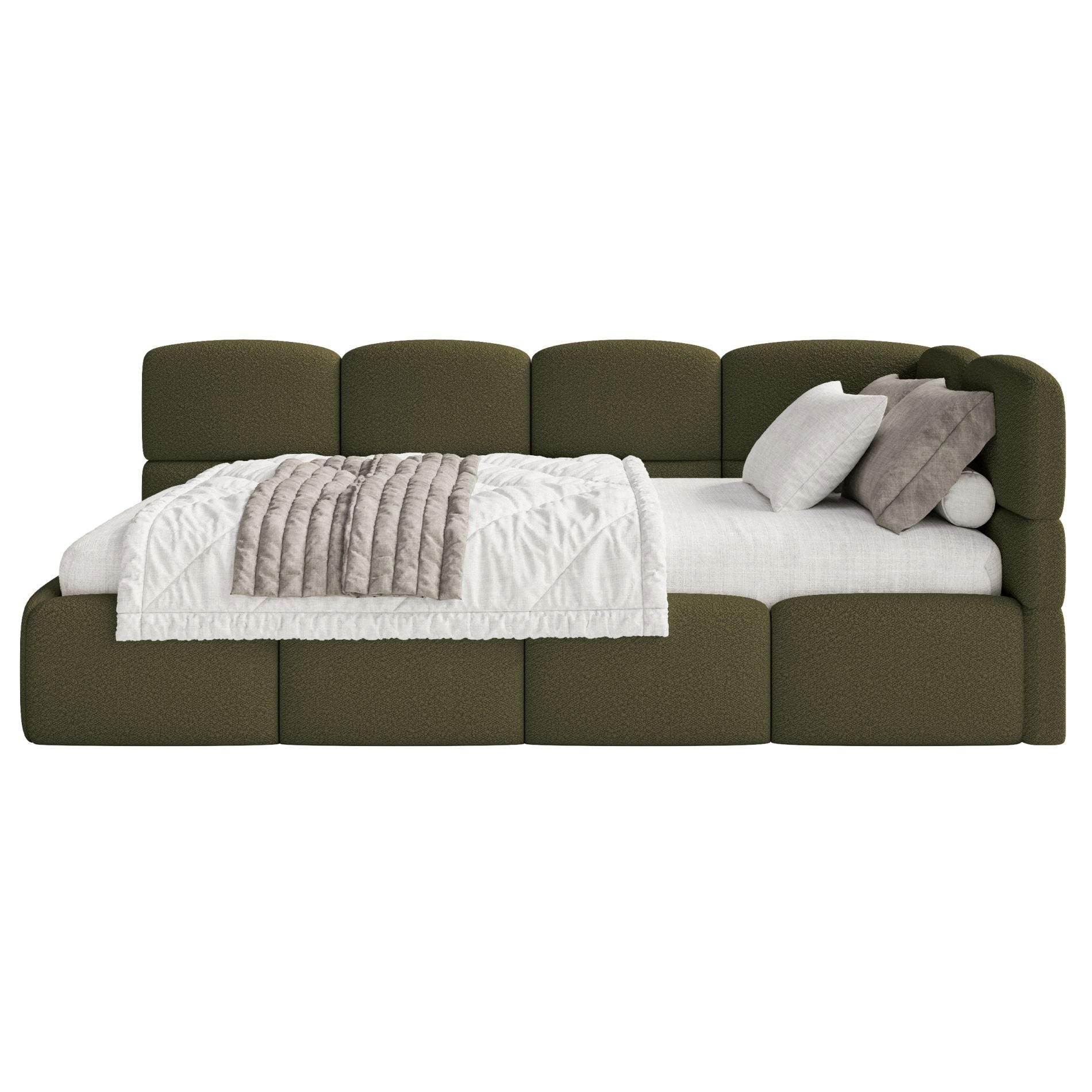JUGENDBETT Cloudy rechts mit Matratze Bouclé Olivgrün - Olivgrün, Kunststoff/Textil (90/200cm) - Selsey