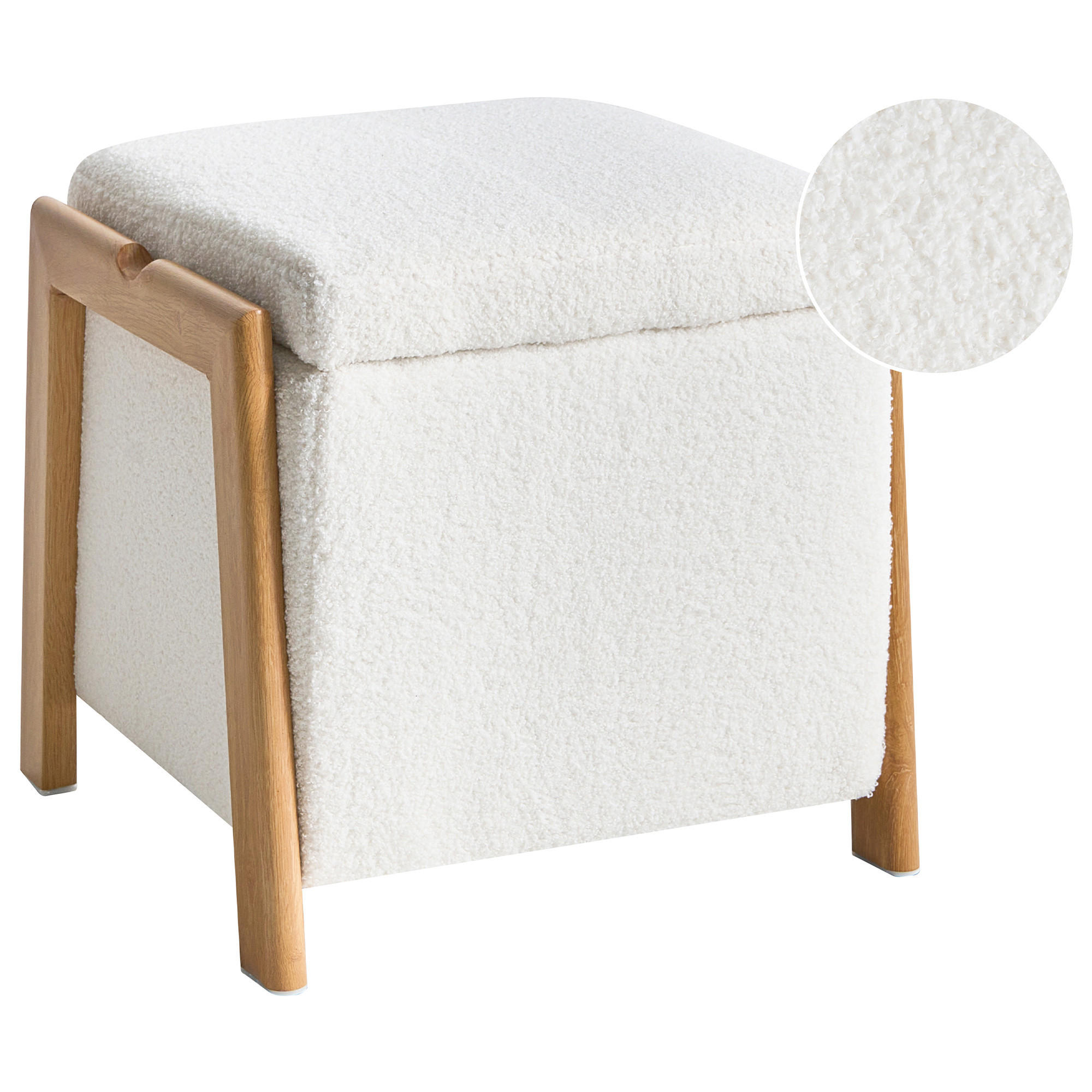 POUF cu spațiu de depozitare bouclé 45 cm alb Edland - alb, material textil (45/44/43cm) - Beliani