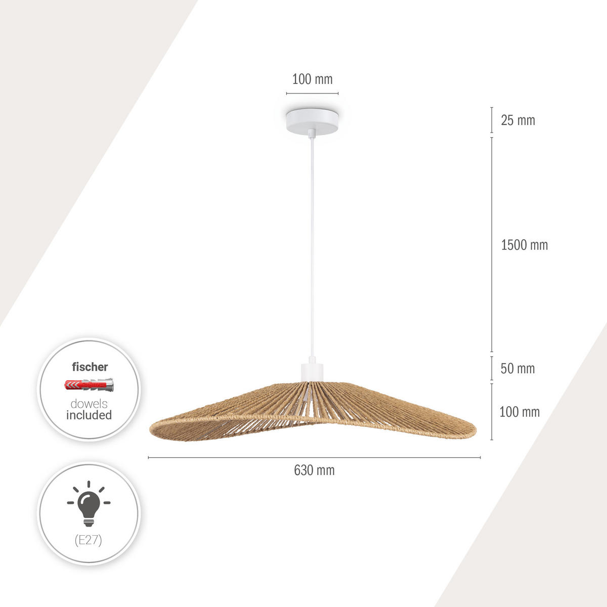 PENDELLEUCHTE Hugo - Weiß, Metall (63/63/15cm) - Paco Home