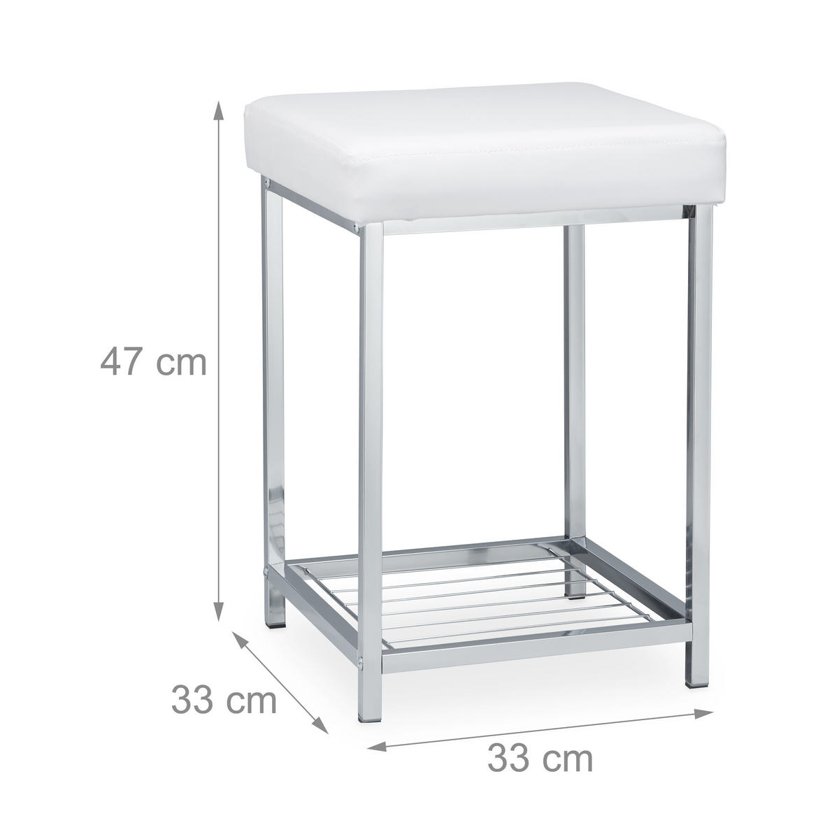 HOCKER Weiß Chrom Kunstleder gepolstert mit Ablage - Multicolor, Kunststoff/Metall (33/47/33cm) - Relaxdays