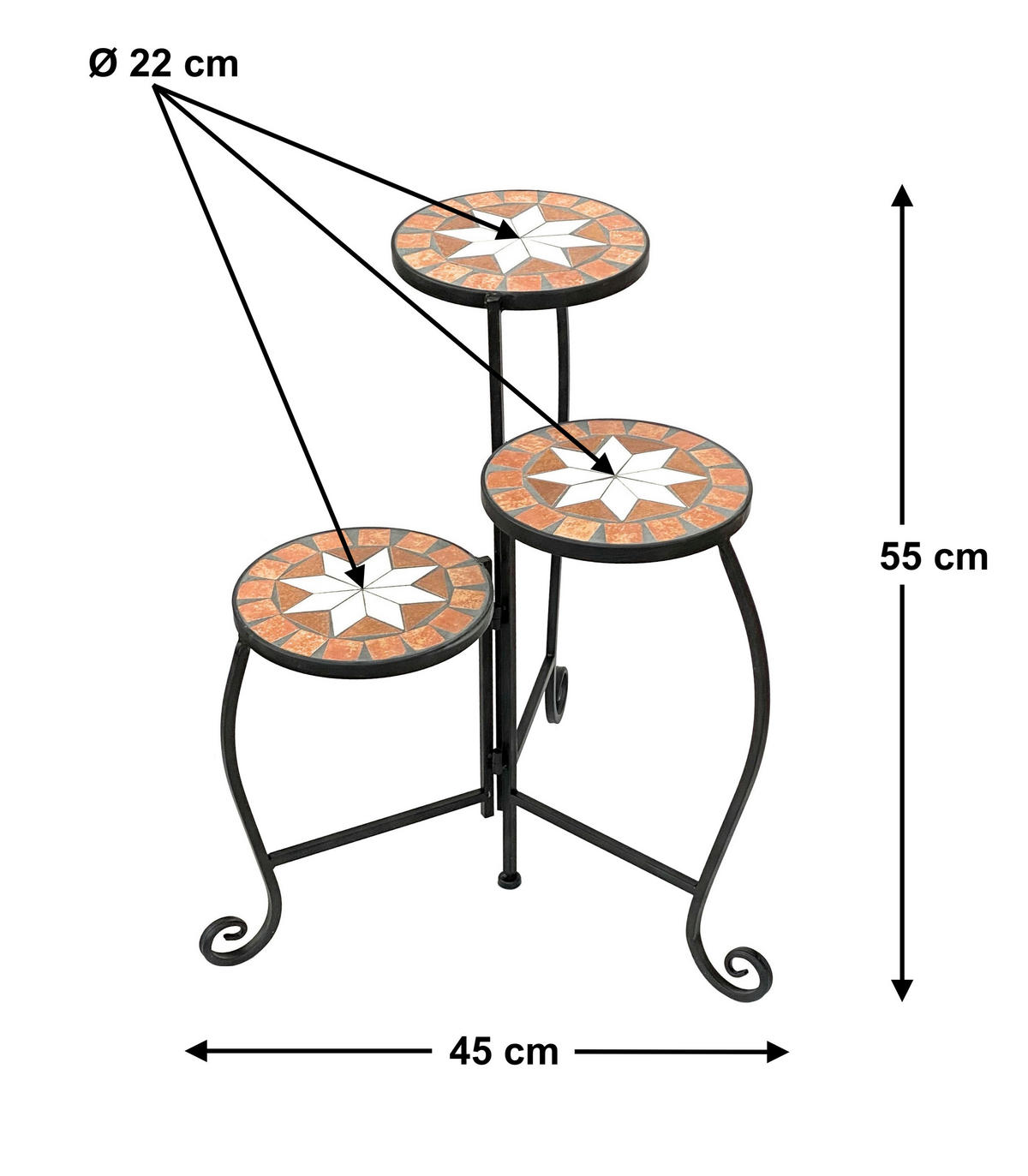 BLUMENTREPPE Mosaik 3 Ebenen 55 cm 12020 - Schwarz, Metall (45/55/45cm) - DanDiBo