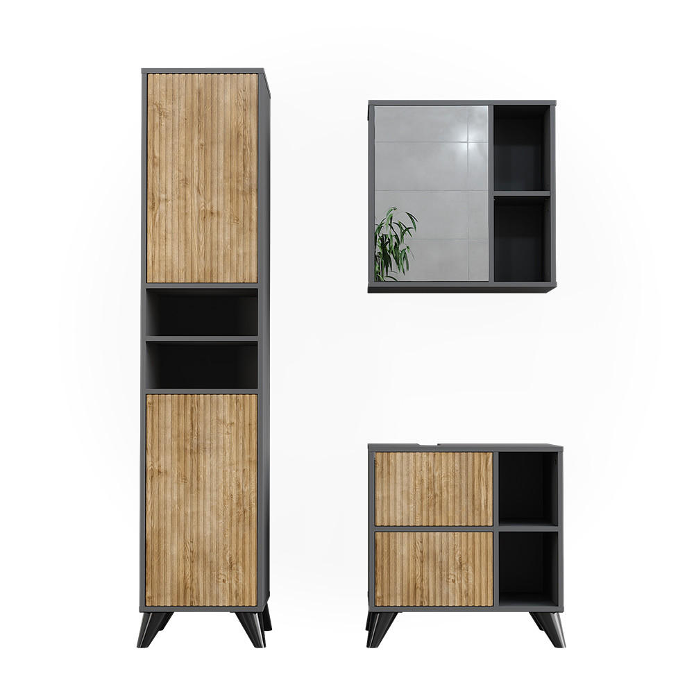 BADMÖBEL-SET Leano Anthrazit/Bergeiche 3 Teile - Eichefarben/Anthrazit, Holzwerkstoff (60/62/30cm) - Vicco