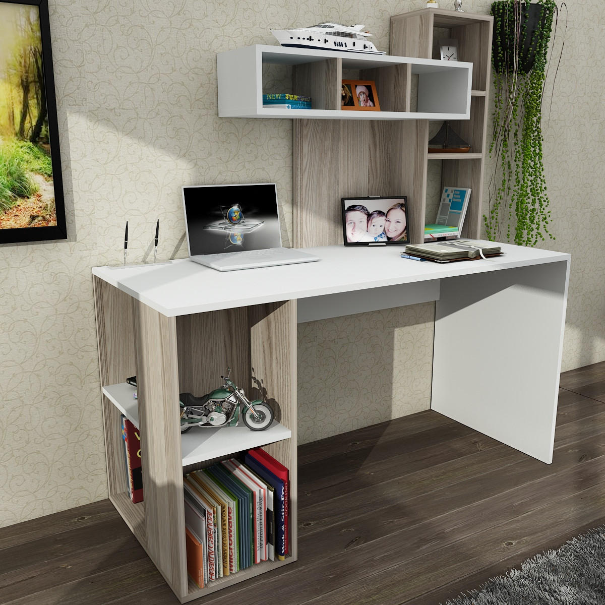 SCHREIBTISCH Coral Weiß Walnuss - Walnussfarben/Weiß, Holzwerkstoff (60/140/75cm) - moebel17