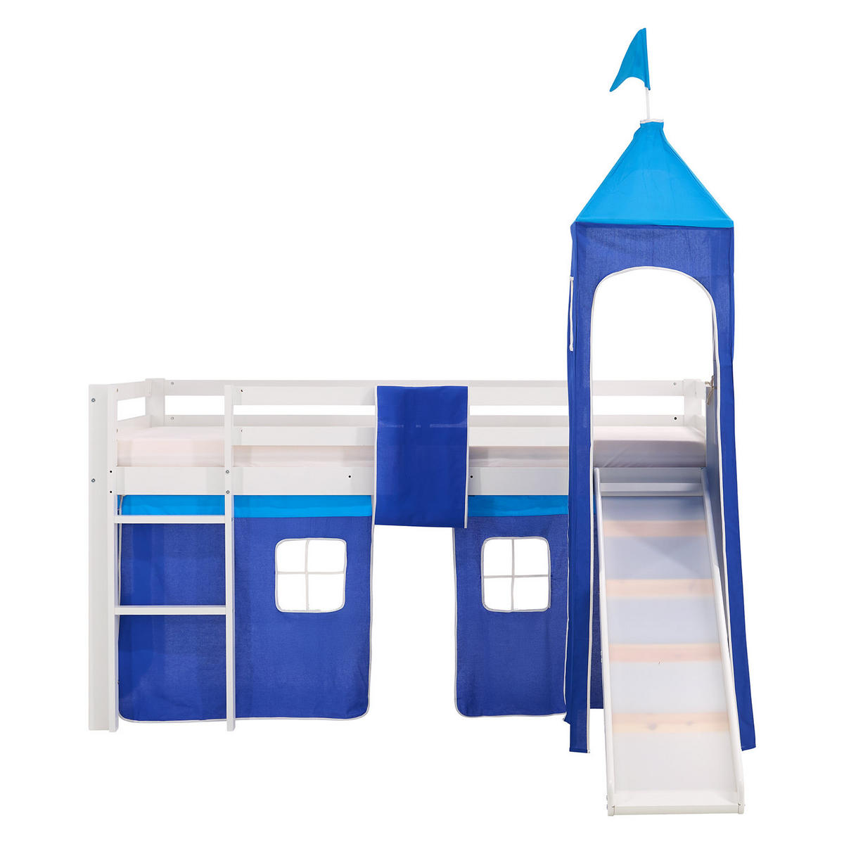HOCHBETT mit Rutsche Turm 90/200 cm Blau - Blau/Weiß, Holz - Homestyle4u